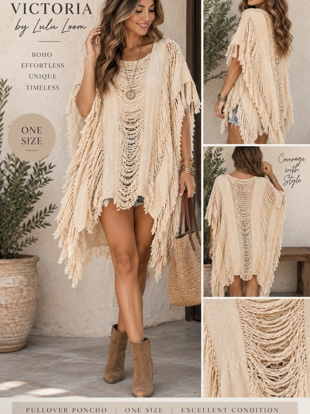 Maria Victoria by Lulu Loom One of a Kind Boho Pullover Poncho One Size
